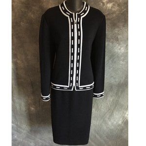 st john black blue knit skirt suit 8